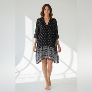 J. Jill Long Sleeve Black Paisley Sheer Layered Dress Size Medium